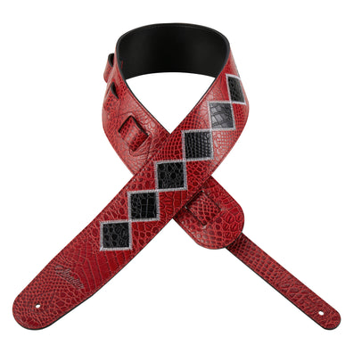 Amumu Suede Cowhide Rhombus Royal Red Guitar Strap -LE25-RD